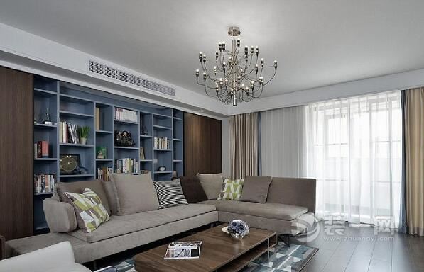 灰蓝色现代简约风格 成都美城悦荣府105平米三居室装修
