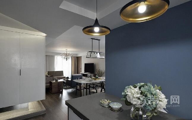 灰蓝色现代简约风格 成都美城悦荣府105平米三居室装修