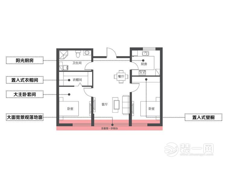 75平米现代简约风格两室两厅装修效果图