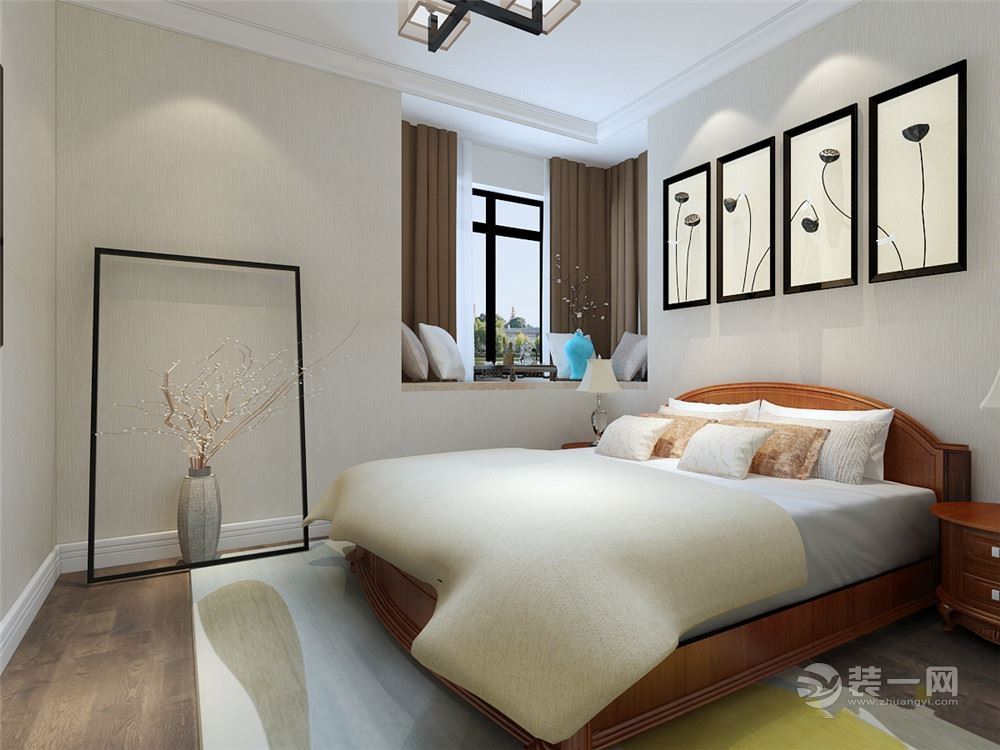 天津金隅悦城91平米两居室新中式风格装修案例效果图