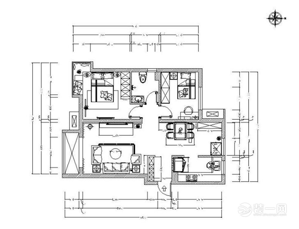 天津金隅悦城91平米两居室平面布局图