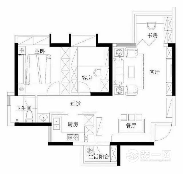 74平米法式风格两室两厅装修效果图