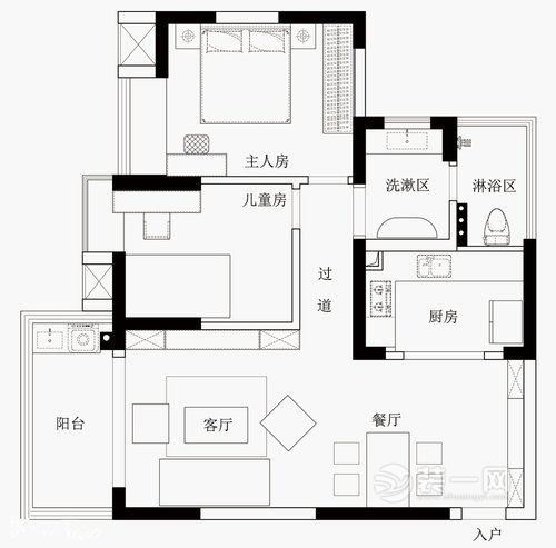 美式装修风格样板房 深圳装饰公司85平米小户型装修样板间实景图