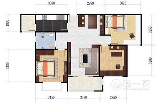 95平简欧风格装修户型图