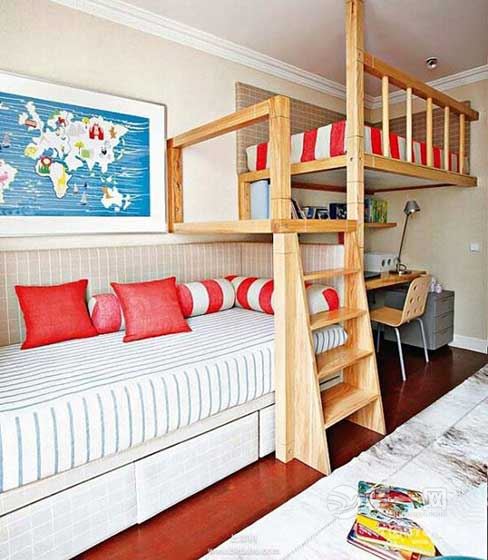 两张床的模式 绵阳装修网分享6款卧室高低床设计图