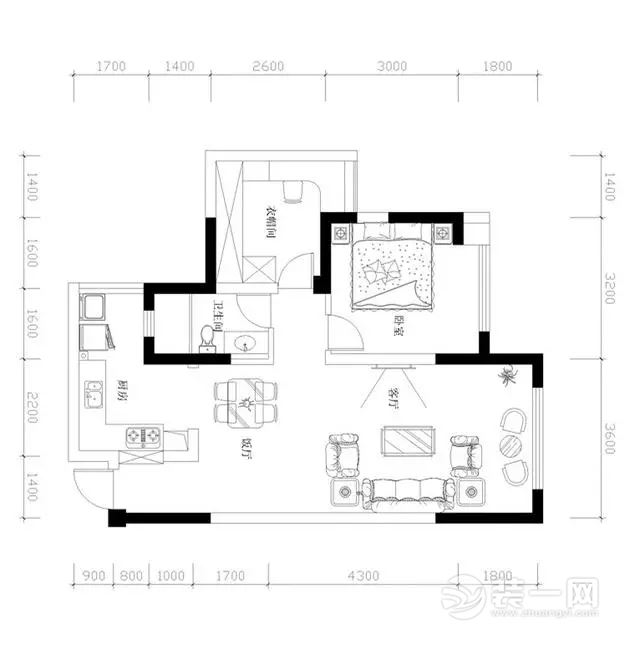 62平米一居室小户型装修案例户型图