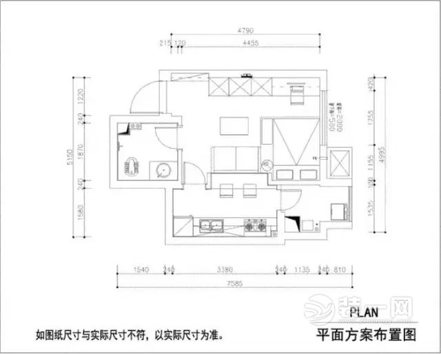 40平米现代简约风格一室一厅一卫户型图