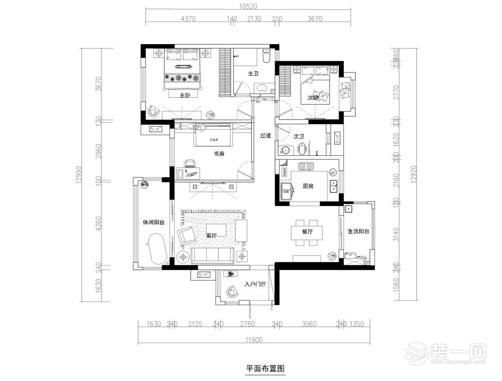 混搭风格三居室设计 成都中粮祥云132平米装修效果图