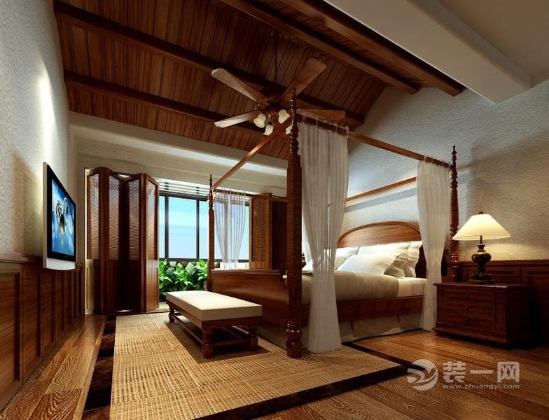 海口122平米东南亚风情三居室装修案例主卧装修效果图