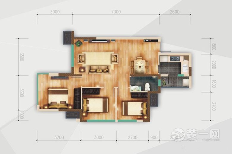 预算8万 75.24平方三居室地中海风格装修案例效果图