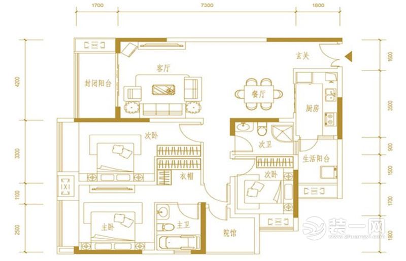 重庆长嘉汇116平简欧风三居室效果图