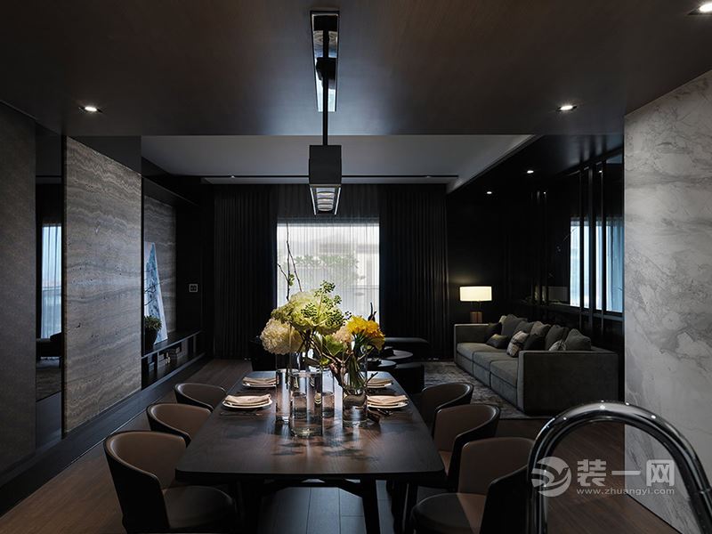 天津装修公司黑色系家居案例 160平米四居室现代风格