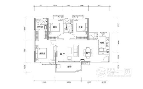 98平米三室一厅户型图