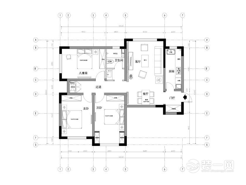 北京中海国际公馆130平三居室地中海风格案例设计图