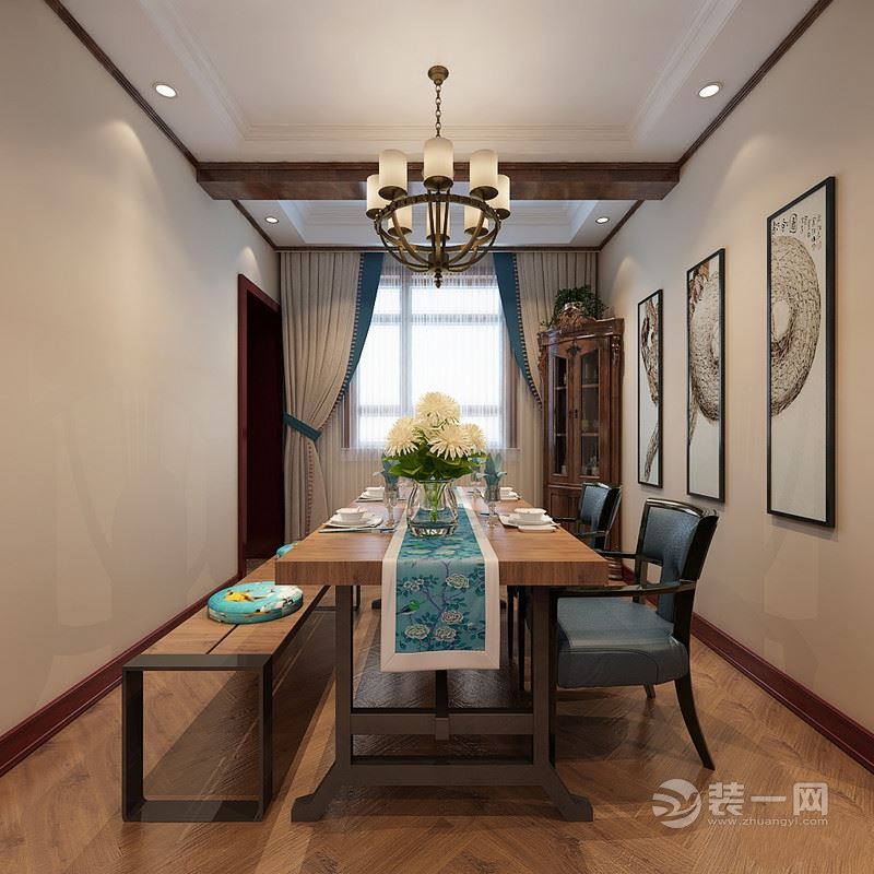 中式美式混搭 包头装饰公司170平四居室设计效果图