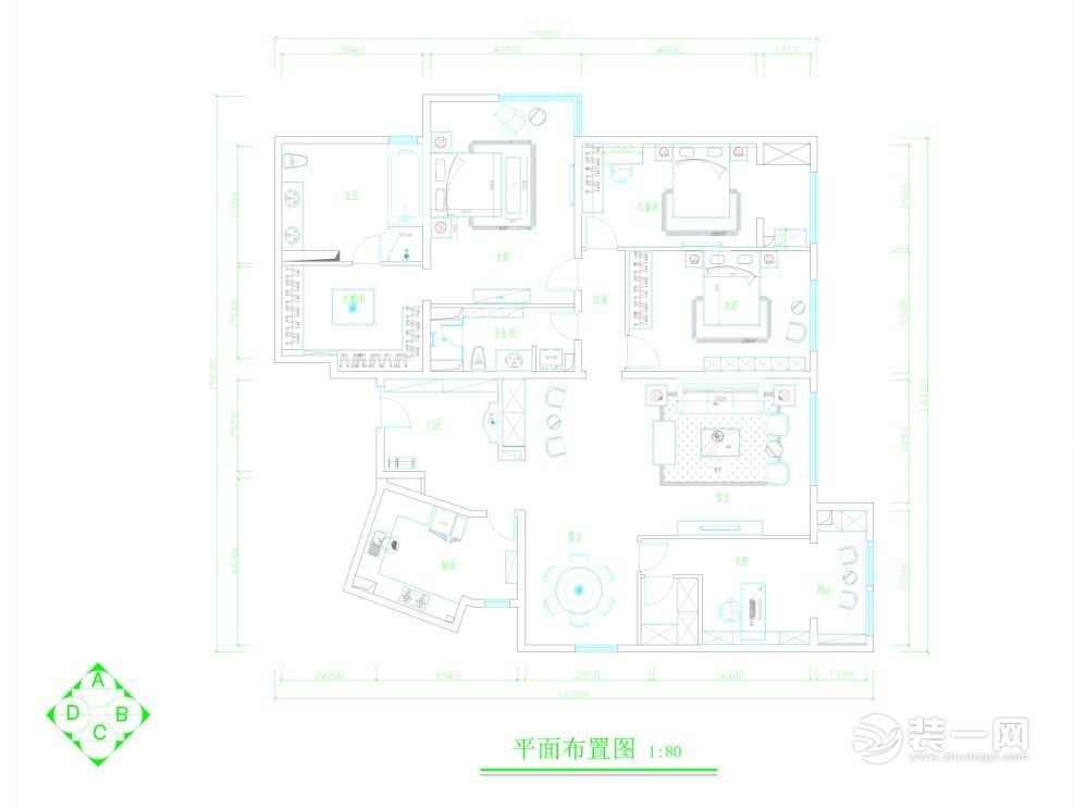 北京海润国际217平米三居室简欧美式风格装修案例
