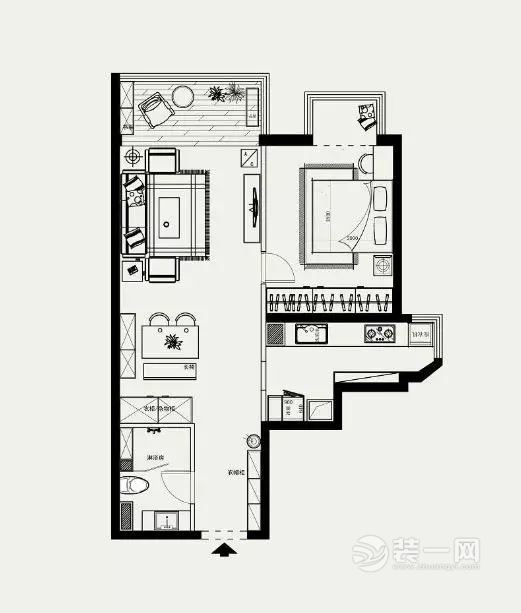 56平日式混搭风格一居室装修案例