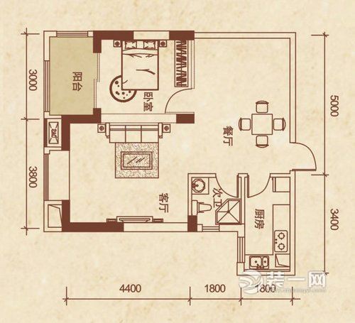 武汉大华南湖公园世家76平一居室户型图