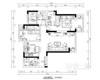 武汉装修公司国创光谷上城109平三居室平面布置图