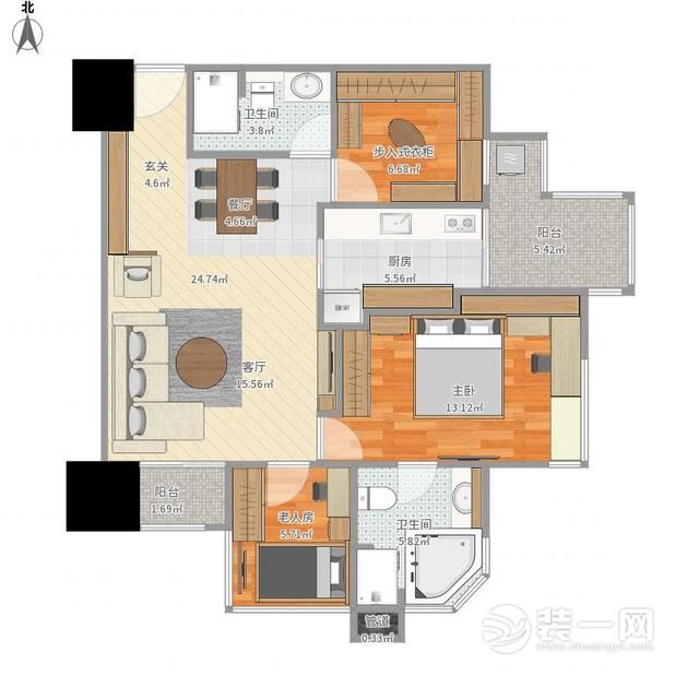 100平欧式风格三居室装修案例