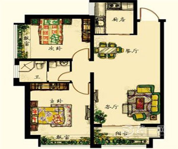 石家庄同祥城85平米2室2厅1厨1卫现代简约风装修效果图