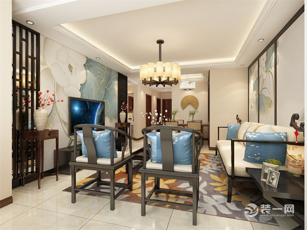 天津首创光和城104平米三室两厅新中式装修设计图
