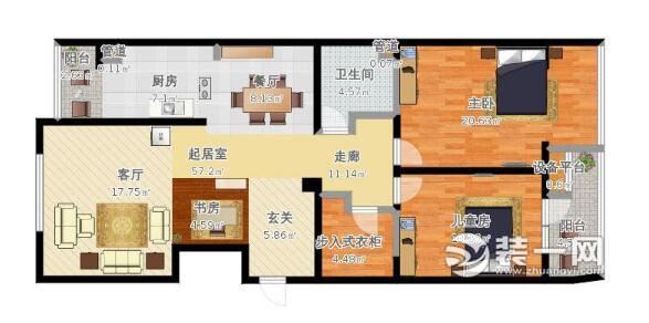 145平三居室装修简约风格案例平面图