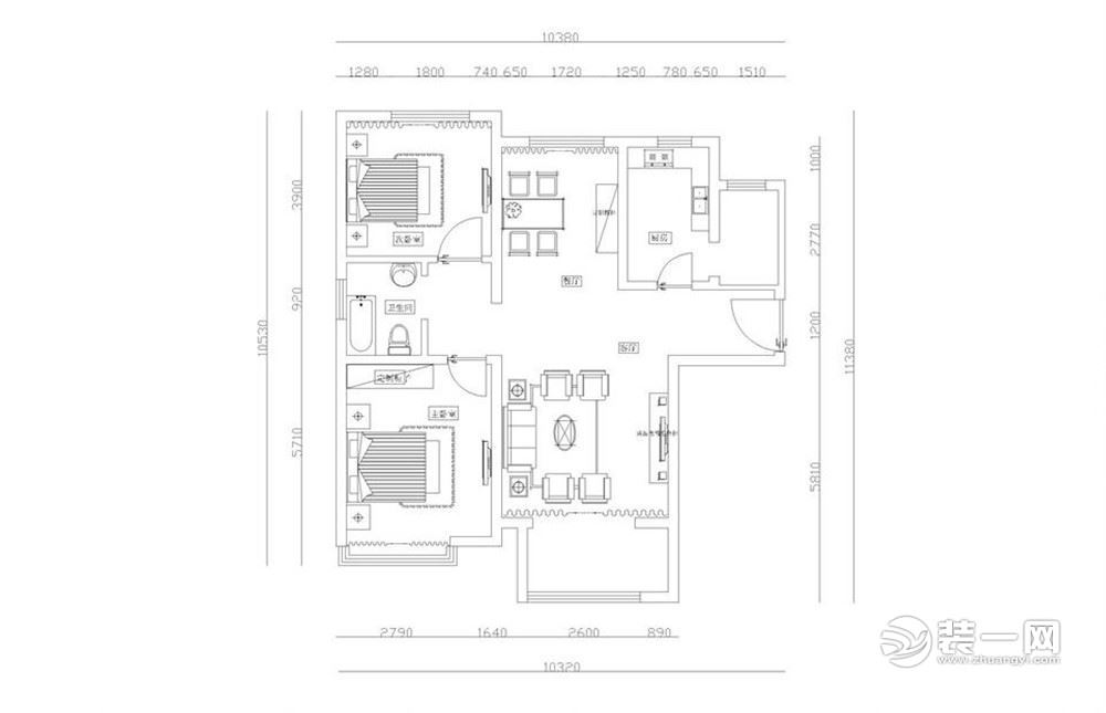 两室两厅109平现代风格设计图 呼和浩特装修公司推荐