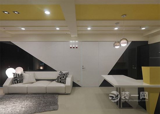 黄色为主色调 天津装饰公司93平米时尚个性装修案例--沙发背景墙