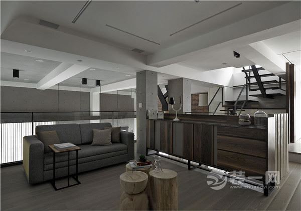 昆明海伦国际160平米四室工业风loft装修效果图——起居室