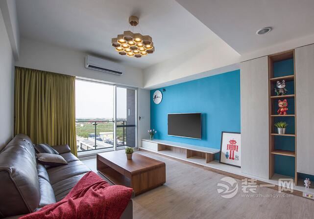 蓝色调客厅 北京椿树园小区80平米两室一厅装修效果图