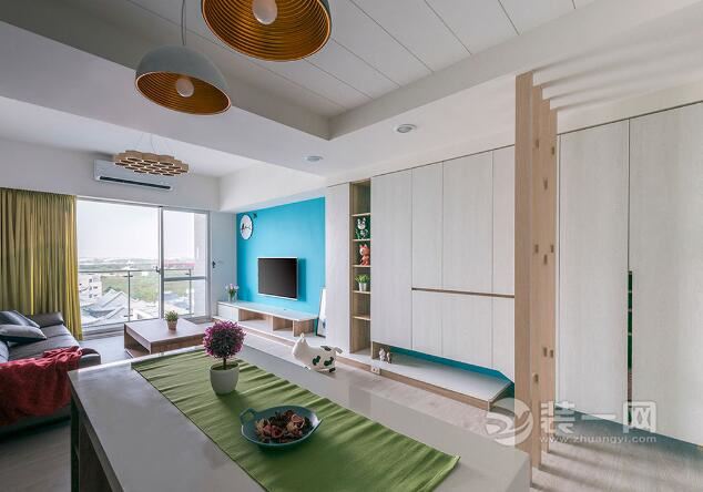 蓝色调客厅 北京椿树园小区80平米两室一厅装修效果图
