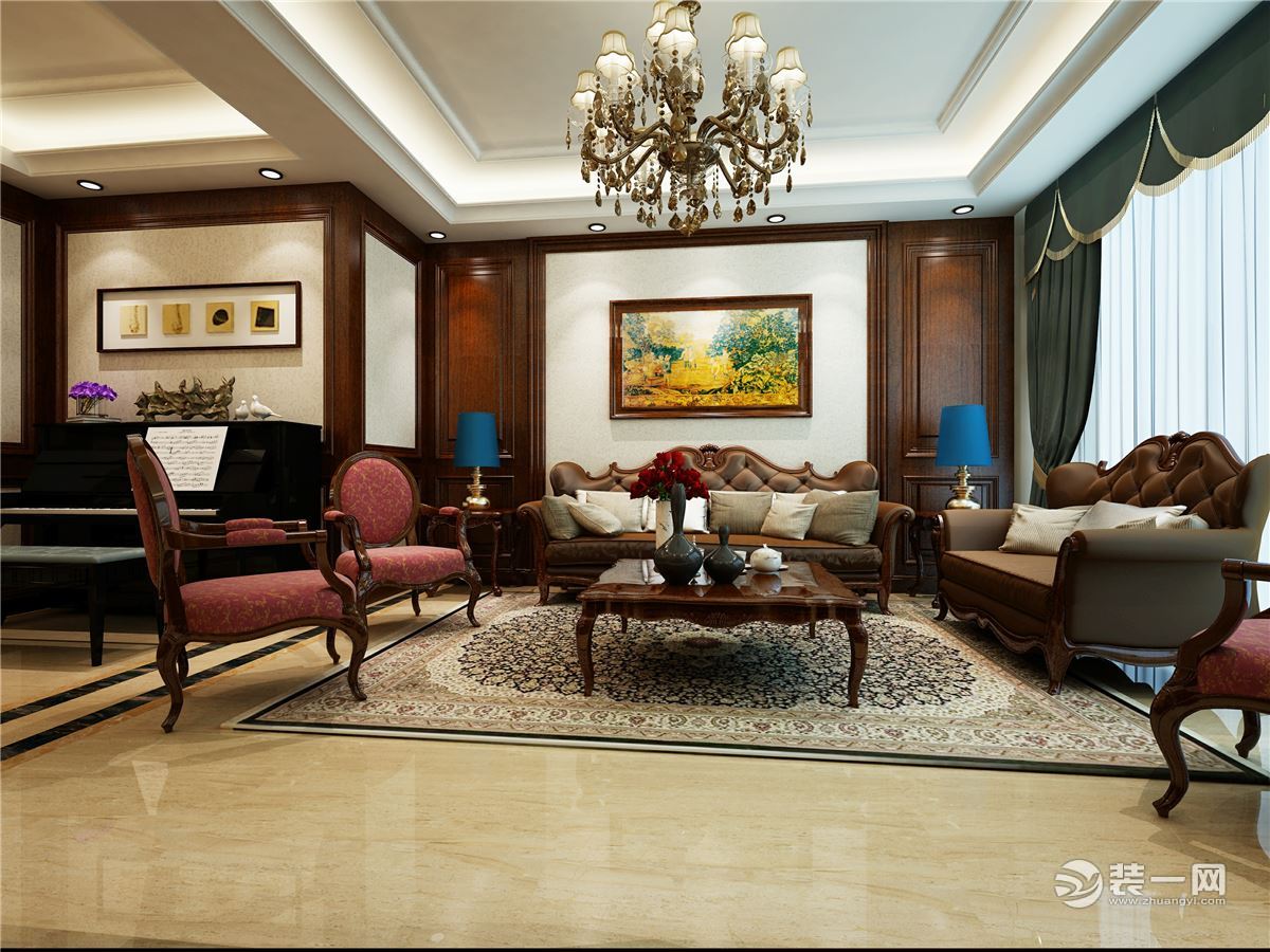 合肥梦园小区170平米三室两厅美式风格装修效果图——客厅