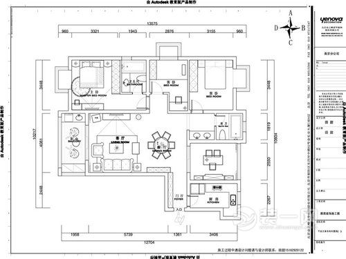 南京金轮津桥华府125平米简美风格修效果图户型图