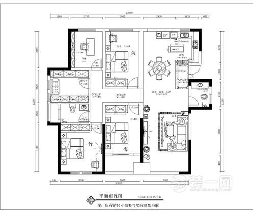 142平米中式风格四居室装修效果图