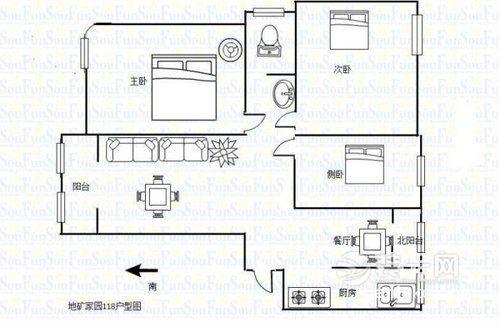 合肥元一柏庄117平米中式风格装修效果图——户型图