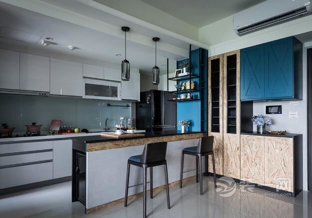 90平米三室两厅装修效果图 开放式厨房搭配美式风格