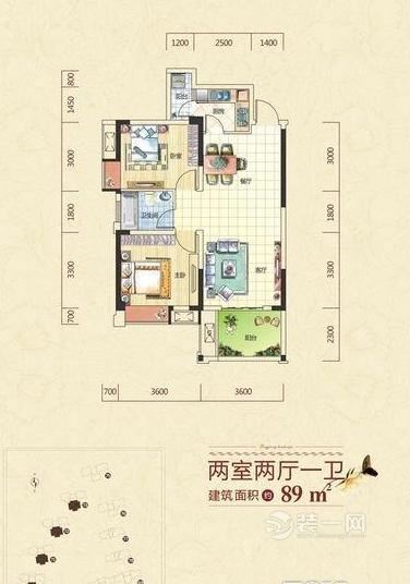 武汉清江山水89平两室两厅户型图