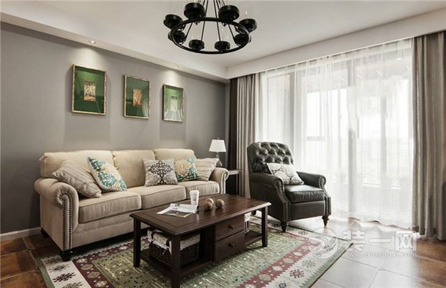 张家口贝尔紫园三室两厅132平米美式风格装修案例效果