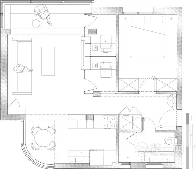 53平米小户型一居室设计案例户型图