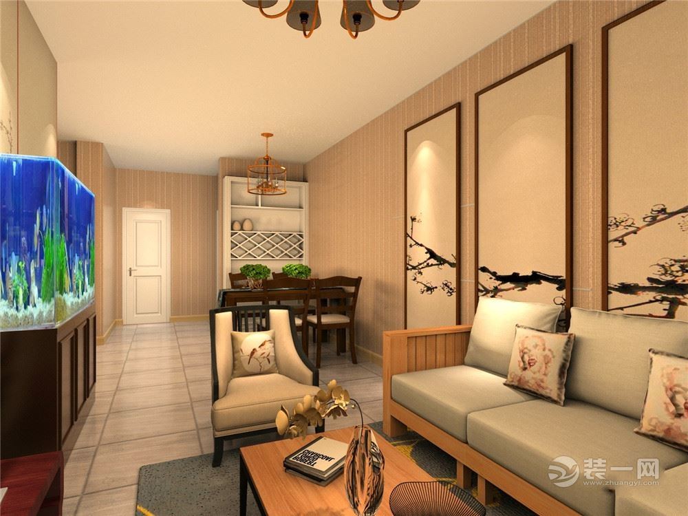 天津植园里93平米两居室新中式设计效果图 小荷幽香