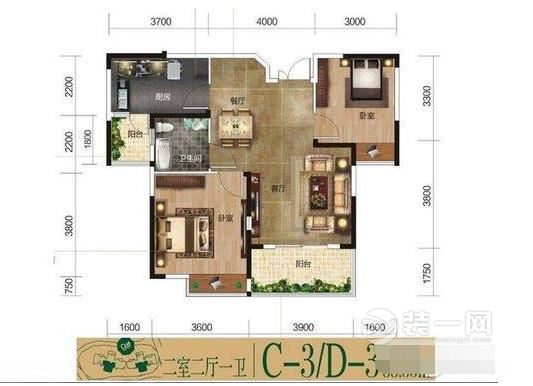 武汉葛洲坝华庄88平两居室户型图