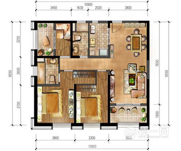 昆明国茶港123平米三居室简欧风格装修效果图