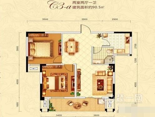 武汉宜化星都汇90平米两居室户型图