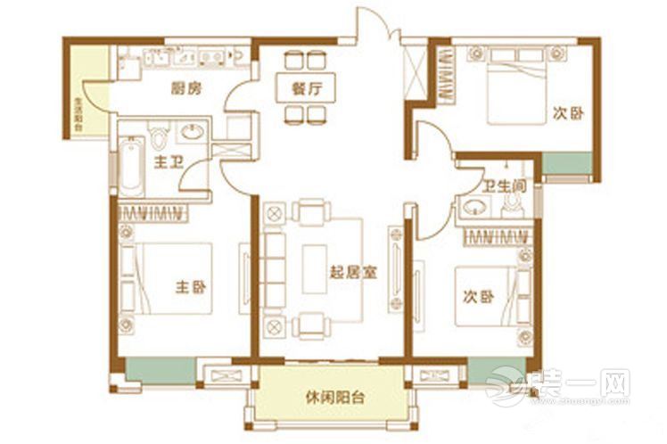 130平港式风格三居室装修效果图