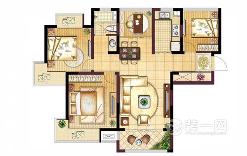 苏州中南雅苑121平米三居室简约欧式风格装修案例——户型图设计