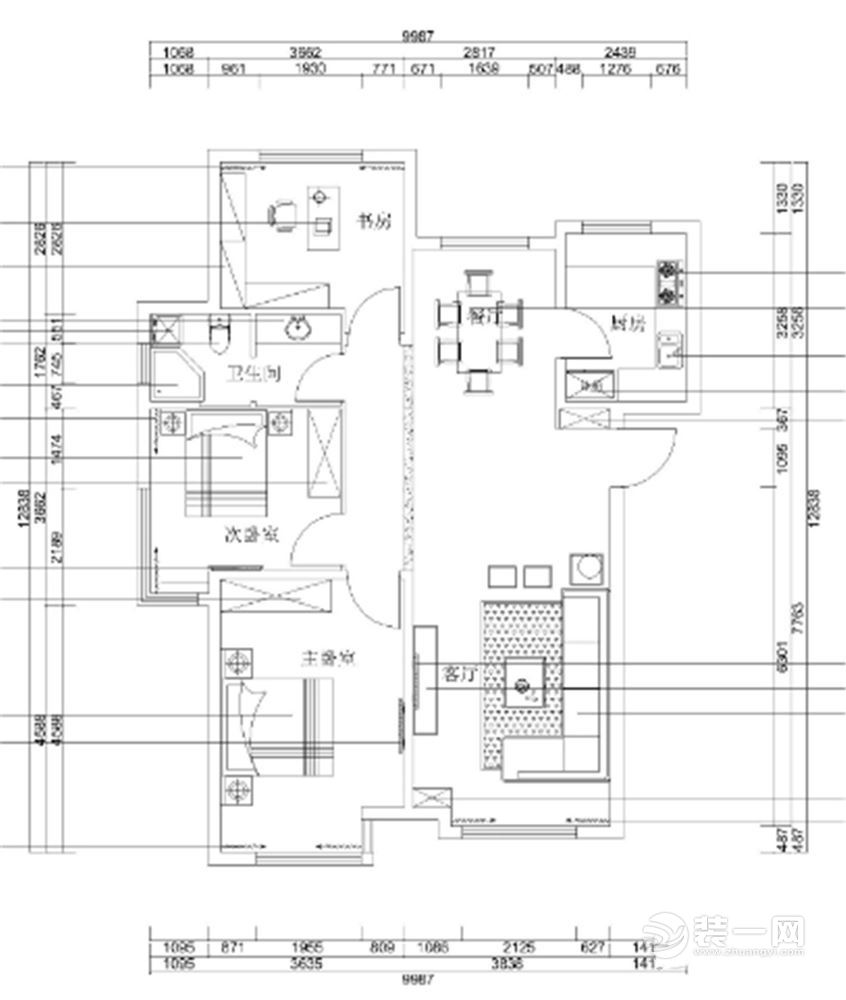 天津仁恒滨河湾F1户型3室2厅126平 现代风格设计图