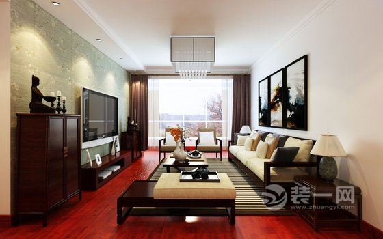 135平米中式古典风格三居室装修效果图