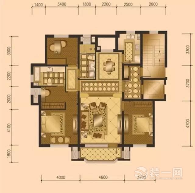 约144平三室两厅案例 色彩诠释新中式--户型图