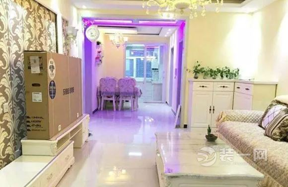 三室两厅现代美式风格装修 粉色+紫色灯带很漂亮